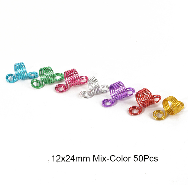 50pcs Mix Color Hair Braid Dreadlock Beads Cuffs Rings Tube Accessories Opening Hoop Circle 10-12mm Inner Hole Hair Rings