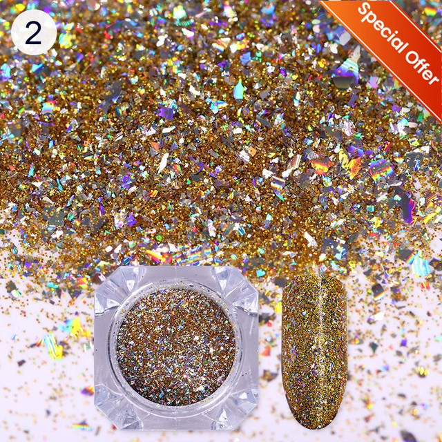 Born Pretty Reflective Glitter Powder Sea Salt Nail Powder Shining Nail Glitter Chrome Pigment Dust Hollow Powder Nail Decoration