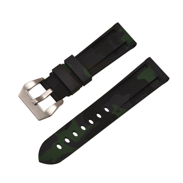 HQ Silicone Strap 20 22 24 26mm Camouflage Watch Band Silicone Rubber Watchband Replacement for PAM Strap and Steel Buckle