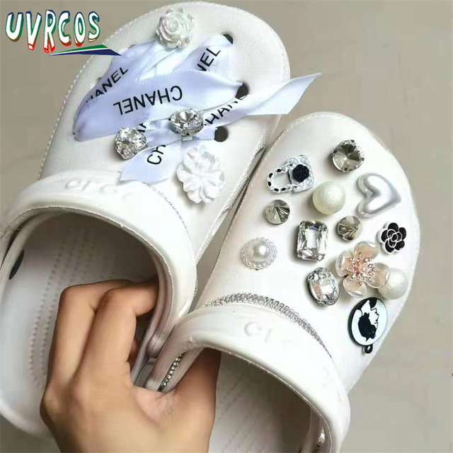 1 Set Handmade DIY Crocs Charms Bling JIBZ Buckle Rhinestone Accessories Metal Chain Clog Garden Shoe Decoration Girls 지지