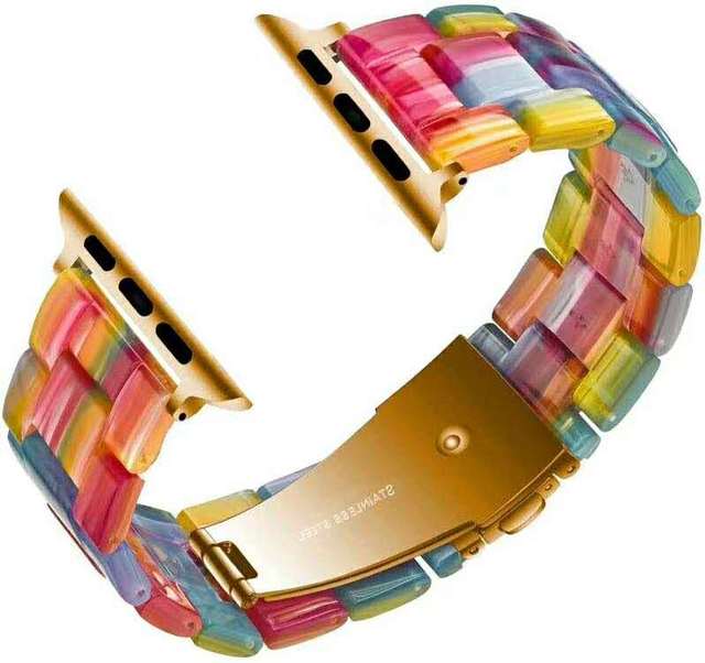 Replacement Resin Tortoise Shell Lines Watch Strap Bracelet For Apple Watch Series 5/4/3/2/1 42mm 44mm 38 and 40mm Leopard Print