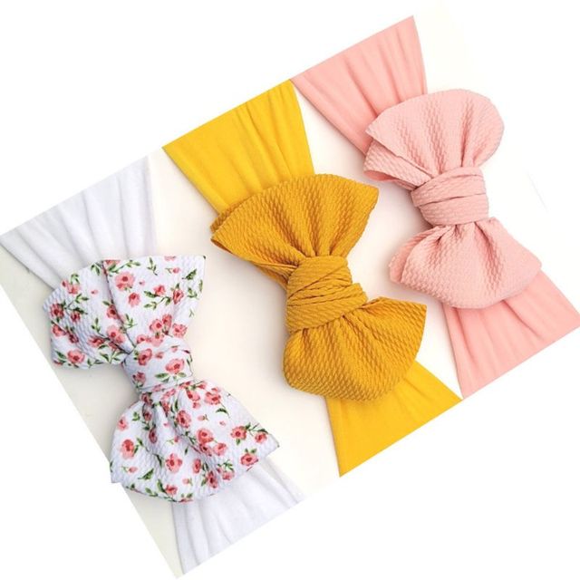 3pcs/set Baby Girls Lovely Bow Hairband Elastic Wide Headband Stretch Knot Headbands Turban Headdress Clothes Accessory