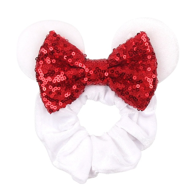 Little Girls Hair Band Kids Mickey Minnie Soft Hair Bow Children Sequin Velvet Ponytail Holders Baby No Damage Rubber Hair Tie