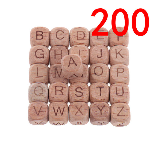 200pcs 12mm Beech Wooden Beads For Baby Wood Letters Bead Baby Teether Diy Beads With Silicone Teether Letters Alphabet