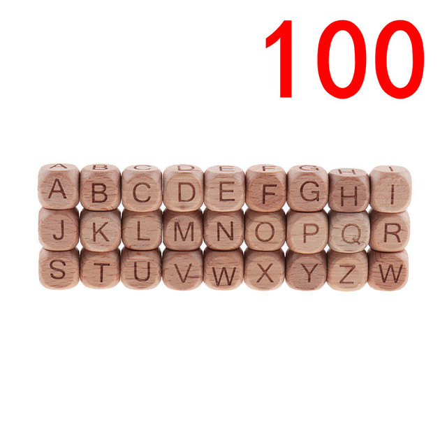 100pcs Baby Teething Beads 12mm Letter Beech Beads Pacifier Chain Letters Wooden Pacifier Toys Personalized Newborn Gifts