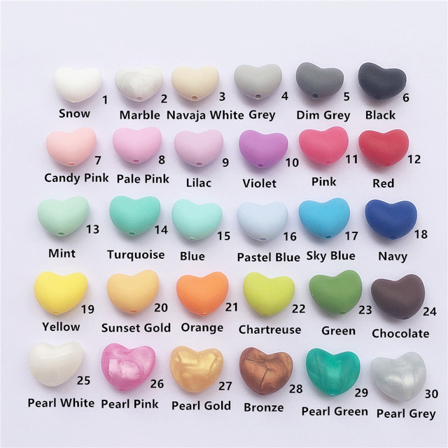 Chenkai 100pcs BPA Free Silicone Heart Teether Beads DIY Baby Pacifier Shower Soother Nursing Pendant Toy Sensory Accessory