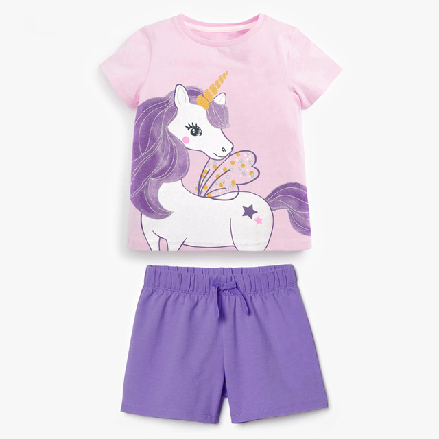 Kids Summer Clothes Boys Girls Cotton T-Shirts Sets Princess Girl Unicorn Printing Suits Children Boy Lapel Tops Pants Clothes