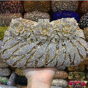 18 Colors Wedding Formal Dinner Clutch Women Golden Crystal Hand Evening Bags Metal Clutches Bags Flower Purse Wedding Purse