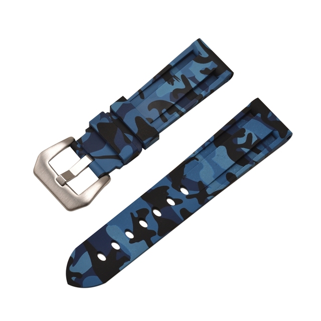 HQ Silicone Strap 20 22 24 26mm Camouflage Watch Band Silicone Rubber Watchband Replacement for PAM Strap and Steel Buckle