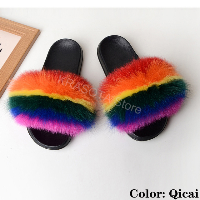 Natural Fur Slippers Women Home Fluffy Slippers House Furry Slides Luxury Summer Flip Flops with Real Fur Wholesale Dropshipping