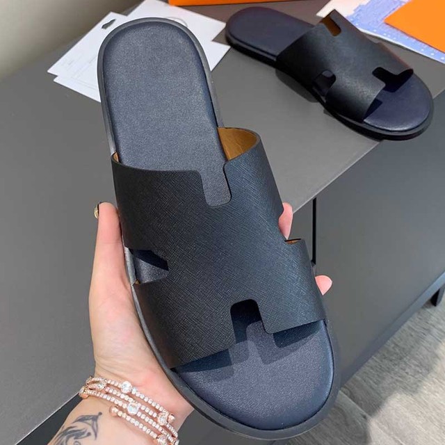 2022 summer luxury designer men leather flat sandals flat open toe comfort elegant wide fit mule slippers flip flop shoes 38-46