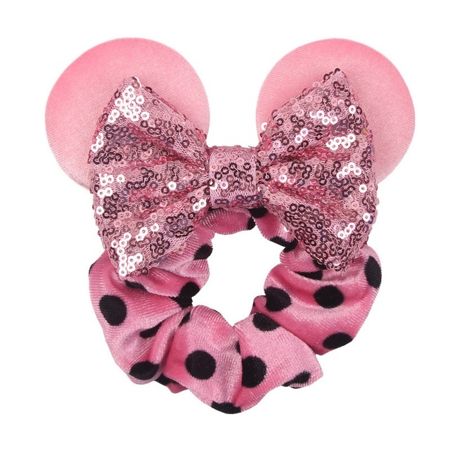 Little Girls Hair Band Kids Mickey Minnie Soft Hair Bow Children Sequin Velvet Ponytail Holders Baby No Damage Rubber Hair Tie