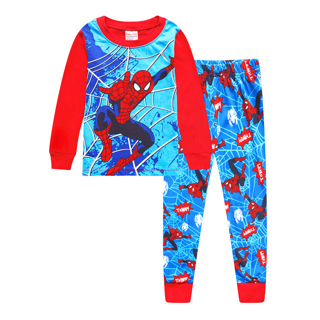 Kids Long Sleeve Pajamas Sleepwear T-shirt Sports Pajamas Kids Spider-Man Cartoon Pajamas Set Boys and Girls Pajamas