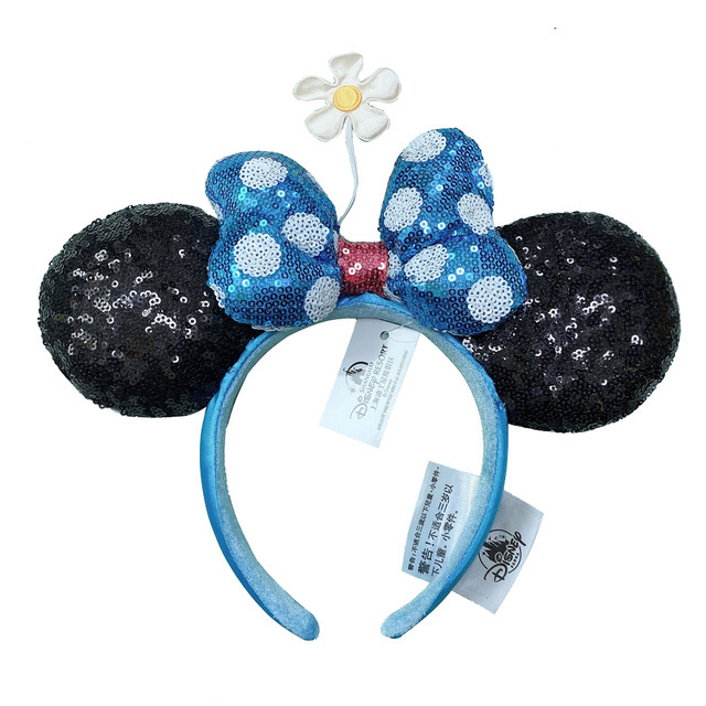 New Disney Mickey Mouse Ears Headband Space Lunar Mountain New Year Minnie Bow Pink Sequins Cartoon Anime Headdress Headband Gif