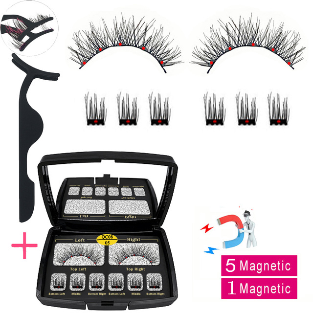 LIKOFO Magnetic Eyelashes with 5 Magnets Natural Handmade 3D/6D False Eyelashes Acrylic Box Long False Eyelashes Cosmetics for Gift