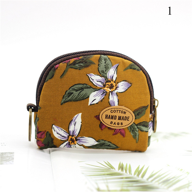 Fashion Brand Wallet Women Lovely Bowknot Flower Print Small Coin Bag Wallet Canvas Zipper Female Coin Purse Purse Earphone