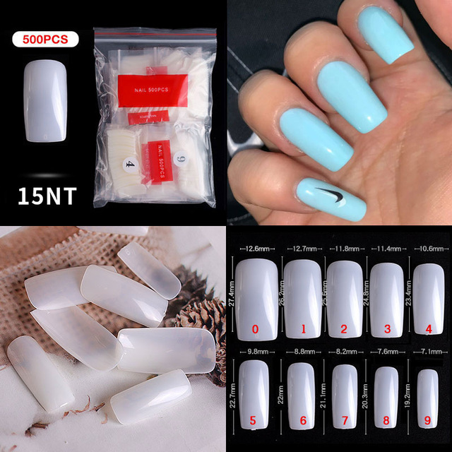 500pcs False Nail Extension Full Cover Fake Nails French False Nail Clear/White False Nail Tips Art Manicure Tool French Nail