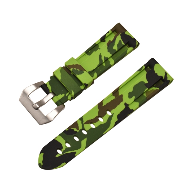 HQ Silicone Strap 20 22 24 26mm Camouflage Watch Band Silicone Rubber Watchband Replacement for PAM Strap and Steel Buckle