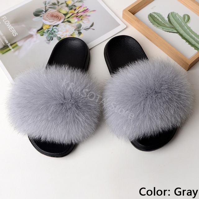 fluffy slippers women luxury real fox fur slippers women home fur slides ladies summer flip flops wholesale flat shoes slippers