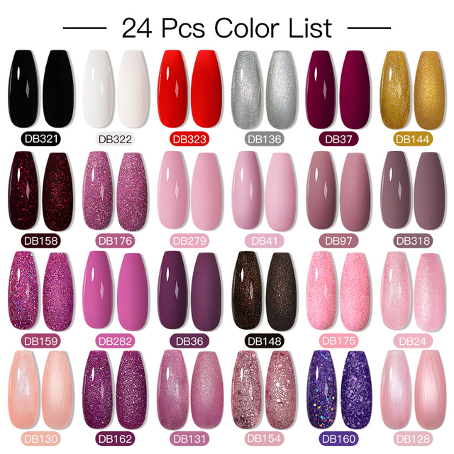 Mtssii 60pcs Color Gel Nail Polish Set Glitter Nail Sequins Gel Soak Off UV Gel Semi Permanent Base Top Gel Nail Art Salon Kits