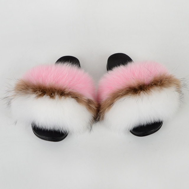 Genuine Fluffy Fur Slippers Women Summer Indoor Flip Flops Fur Sandals Slides Ladies Home Furry Plush Shoes Woman Fur Slides