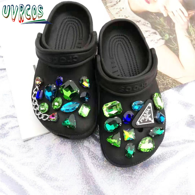 1 Set Handmade DIY Crocs Charms Bling JIBZ Buckle Rhinestone Accessories Metal Chain Clog Garden Shoe Decoration Girls 지지