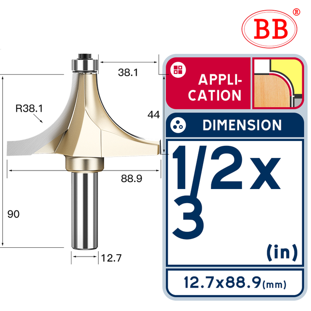 BB Corner Rounding Router Bit Concave Milling Cutter with Parallel Shank 1/2 1/4 Inch Woodworking Tool Round Edge Trimmer