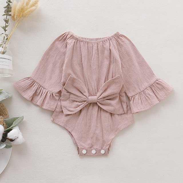 Baby clothes baby girls romper long sleeves with big bow comfy jumpsuit for newborn baby