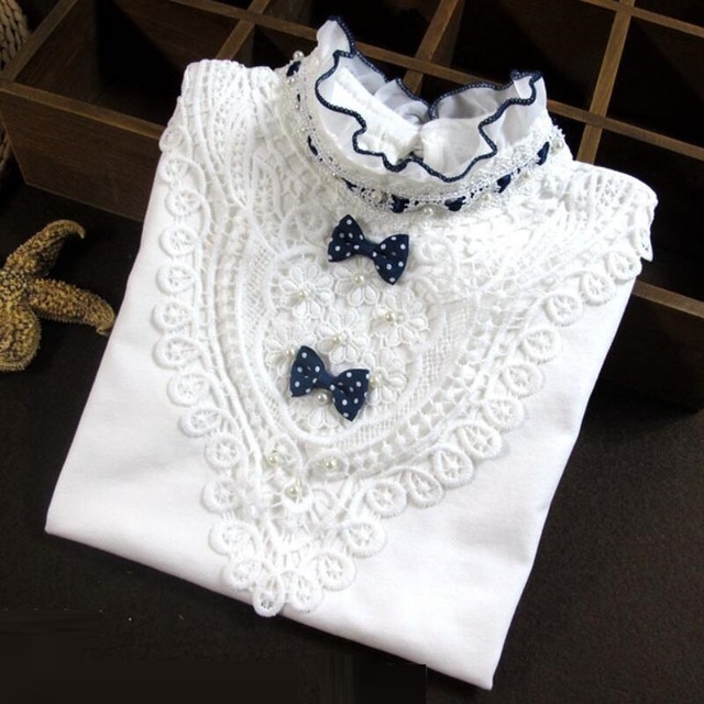 Spring Autumn Winter Girls Blouse Teen Girls Shirts Tops Cotton Lace Long Sleeve Girls Tops Shirt Kids Clothes For Kids