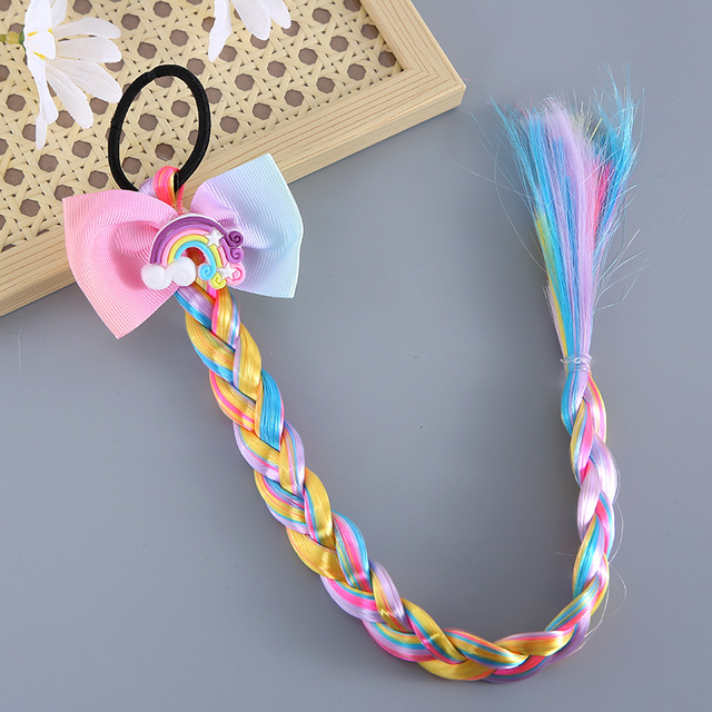 Princess Wig Ropes Cute Girls Princess Twist Hair Pieces Elastic Hair Bands Ponytail Headwear Elsa Unicorn Baby Hair Accessories