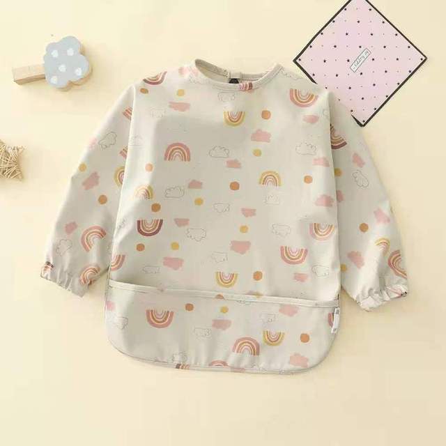 Easy to Wear Long Sleeve Baby Bib Baby Soft PU Bibs Painting Waterproof Meals Protection Washable Easy Clean Smock for Babies