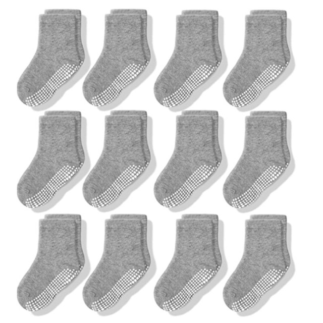 Baby Socks SkiBeaut 12 Pairs Non-Slip Skid Socks for Kids Boys Grips Cotton Crew Socks for 1-3/3-5 Years