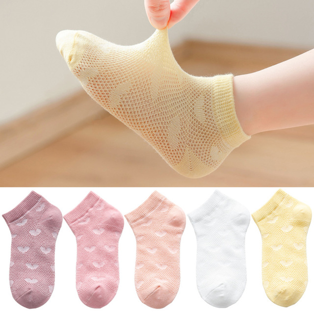 5 Pairs Girls Cotton Socks Summer Thin Mesh Breathable Cute Cartoon Children Socks Toddler Baby Girls Socks Pink 1-12 Years