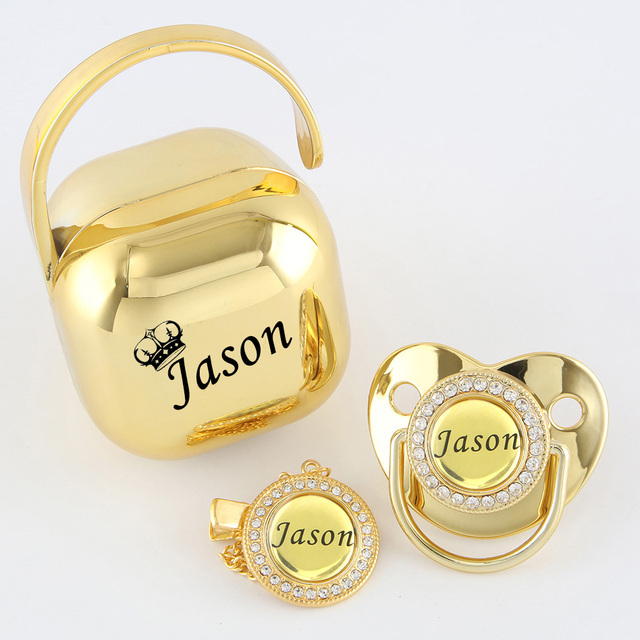 Any Name Personalized Gold Bling Pacifier Chain Clip Pacifier Box Set BPA Free Doll Pacifier Luxury Pacifier Baby Gift