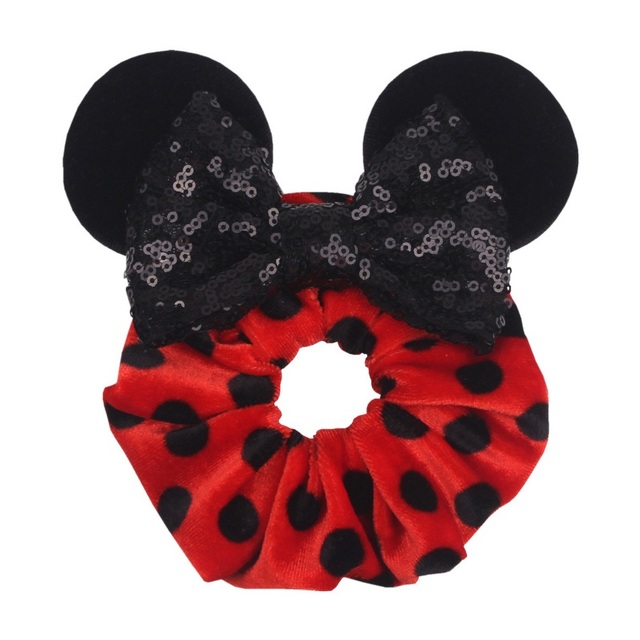 Little Girls Hair Band Kids Mickey Minnie Soft Hair Bow Children Sequin Velvet Ponytail Holders Baby No Damage Rubber Hair Tie