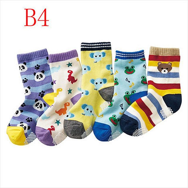 5 Pairs Non-slip Cute Cartoon Children Socks Spring Autumn Cotton Warm Breathable Boys Girls Absorb Sweat Sock for 0-8 Years