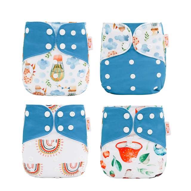 rainbow and iris 4pcs pack waterproof reusable washable baby cloth diapers fit 3-15kg one size fit all