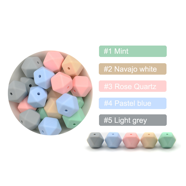 LOFCA10pcs 14mm Small Hexagon Silicone Beads Baby Teether BPA Free DIY Necklace Pacifier Chain Baby Teething Infant Care