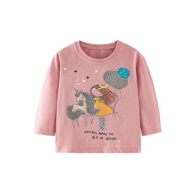 Jumping Meter Girls Cute Cartoon Dinosaur Rainbow T-shirts Autumn Casual Cotton Crew Neck For Long Sleeve Top Baby Clothes 2-7Y