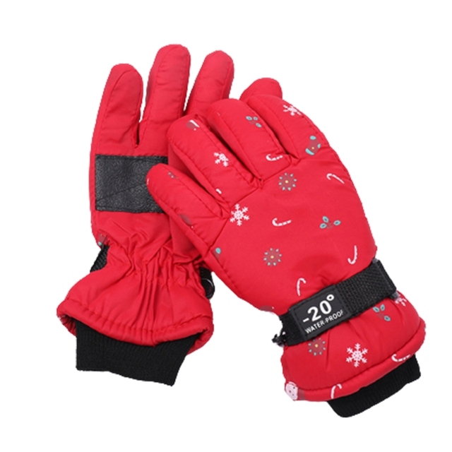 Winter Warm Ski Gloves Lovely Full Finger Gloves Snowboard Gloves Christmas Pattern Fleece Padded Glove for Kids