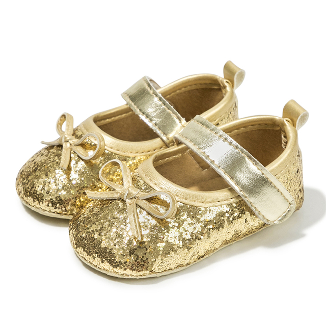 New Baby Shoes Baby Girl Shoes Bling Princess Gold Toddler Shoes Anti-slip Flat Rubber Sole Newborns First Walkers Infant Shoes