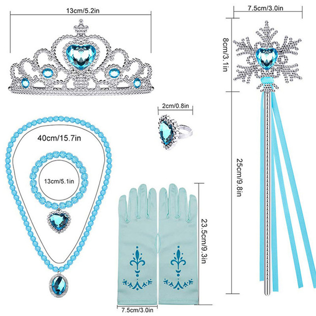 Princess Elsa jewelry set, accessories, gloves, wand, tiara, necklace, wig, princess dress, fancy dress