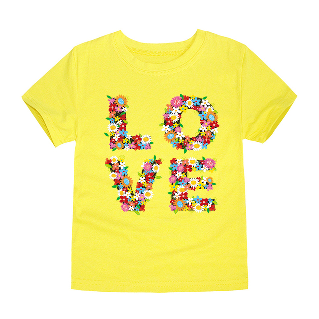 TINOLULING 12 Colors 2018 Boys Girls Flower Love T-shirt Kids T-shirt Children Tops Baby Tees for 2-14 Years