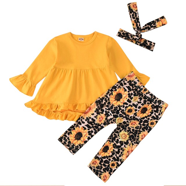 0~4 Years Autumn Spring Baby Kids Baby Girls Clothes Sets Tracksuits Long Sleeve Ruffle Floral Tops Pants Headwear 3pcs Outfits