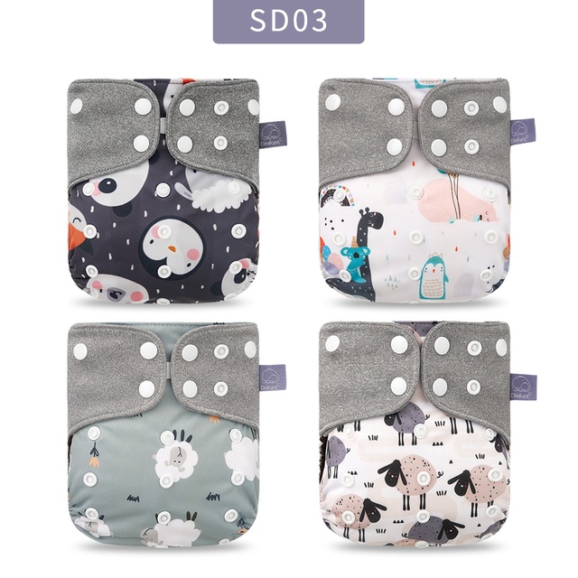 New Elinfant 4pcs/set Washable Reusable Gray Mesh Cloth Adjustable Diaper Nappy Cover Cloth Pocket Diaper Fit 3kg~15kg Baby