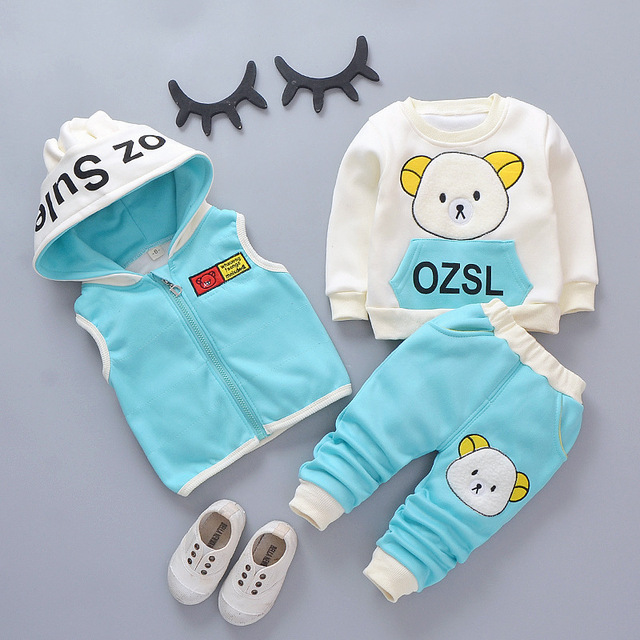 Baby Boys Girls Warm T-shirt Waistcoat Pants Set Infant Clothing Kids Overalls Tracksuit Children Tracksuit Toddler Clothe