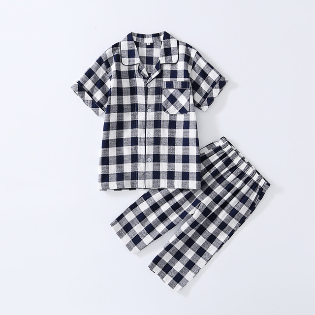 Baby Girls Fashion Plaid Pajamas 2 3 4 5 6 7 8 9 10 11 Years Baby Boy Soft Cotton Sleepwear Set Summer Summer