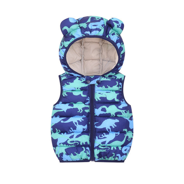 Children Outerwear Baby Girl Clothes Winter Boy Vest Autumn Clothes Infant Waistcoat Dinosaur Sleeveless Toddler Hooded Cotton Coat