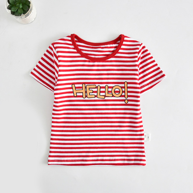 Boys and girls' short-sleeved striped cotton T-shirt, 2-7T clothes, summer 2021