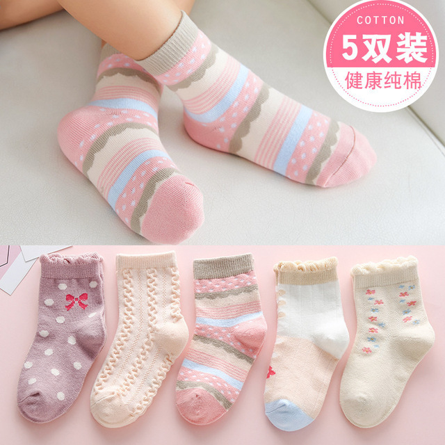 New 2021 5 Pairs Baby Socks Boys Girls Round Socks Fashion Comfortable Cotton Sock Baby Sock Clothes Gift Baby Socks